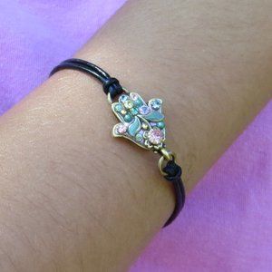 Michal Golan Pink and Green Floral Hamsa Bracelet